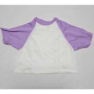 Vintage White Purple Cropped T-Shirt Sportswear USA Made Womens Medium 80s Tee